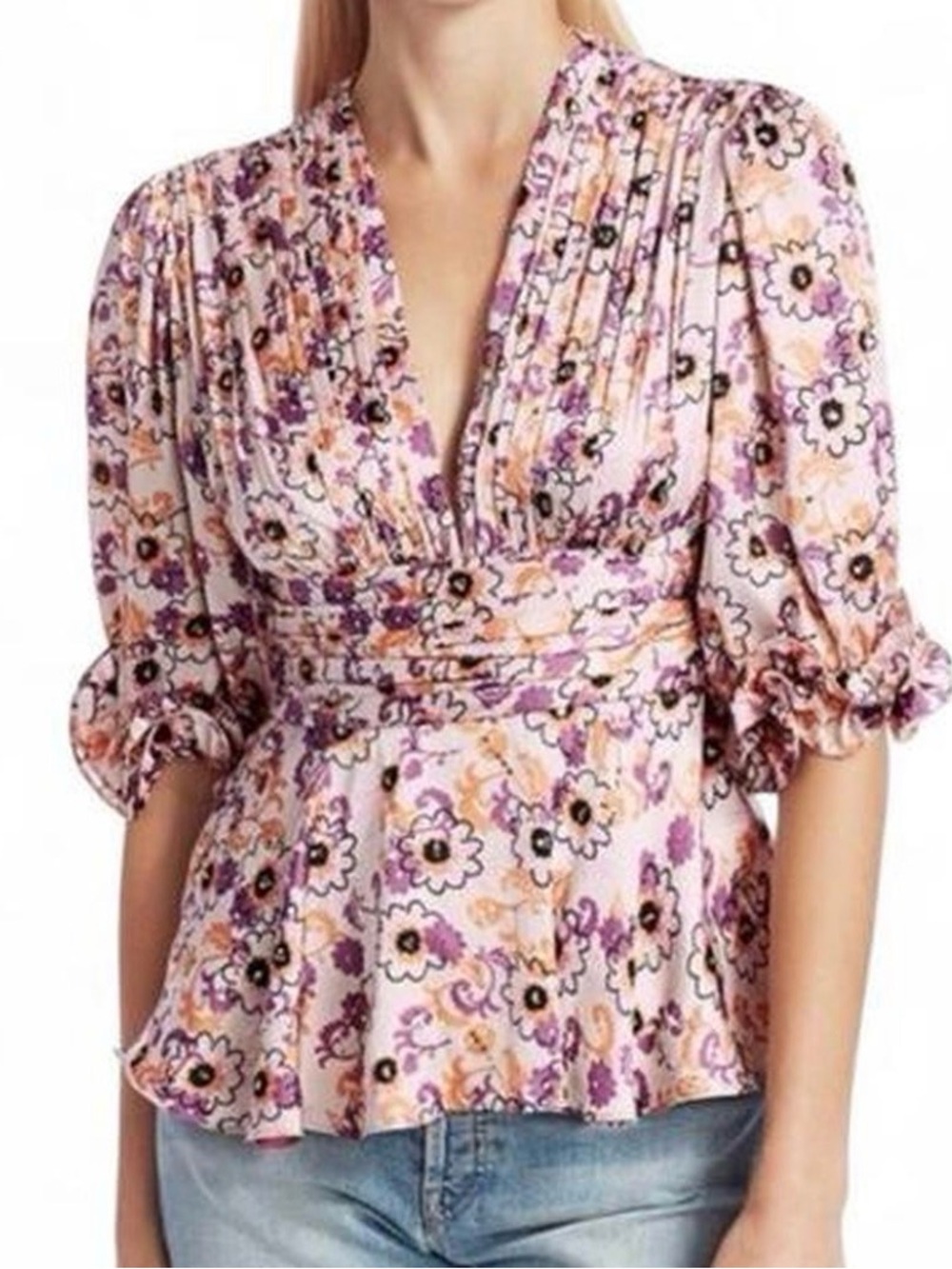 Alexis Prema Pink Plunge Floral Peplum Blouse